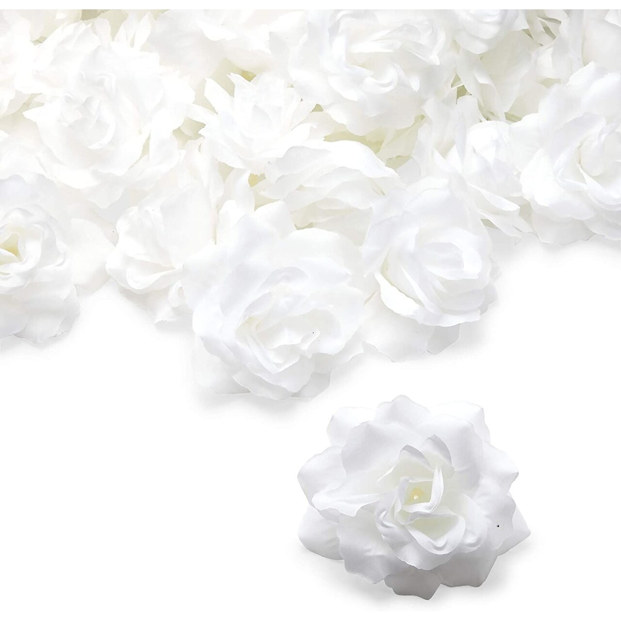 Rose Flower Heads, Artificial Flowers for Decor and DIY Crafts (White, 60 Pack)
